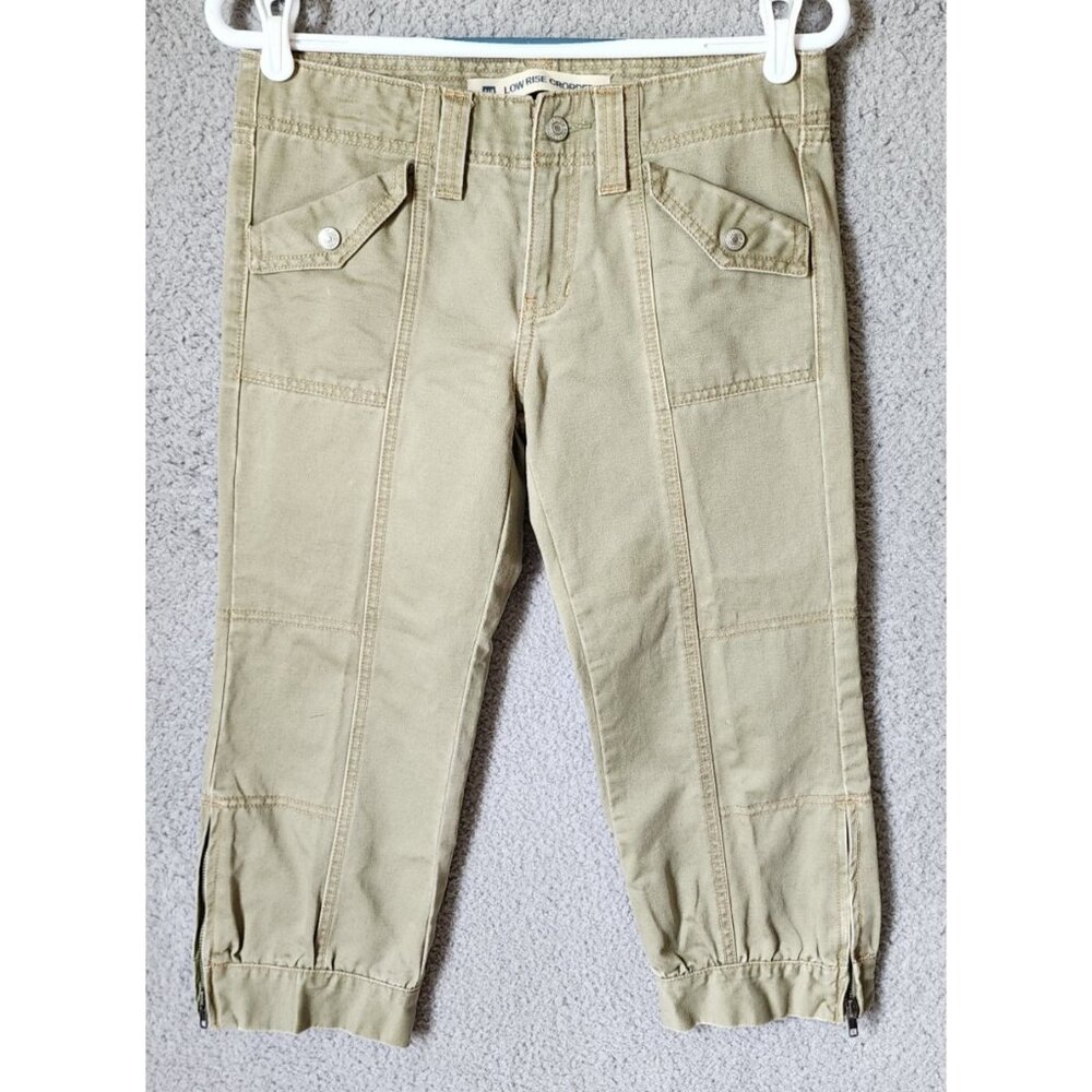 Vtg GAP Womens Cropped Low Rise Capri Pants Zip Ankle 100% Cotton Green Y2K Sz 2